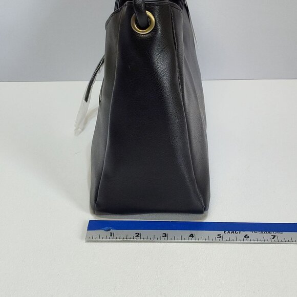 Time & Tru River Shoulder Bag Boho Med Faux Leather Zipper Pockets Gold Accents - Picture 11 of 12